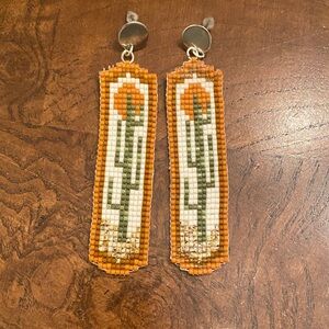 Beaded Floral Drop Earrings in Mustard and Olive